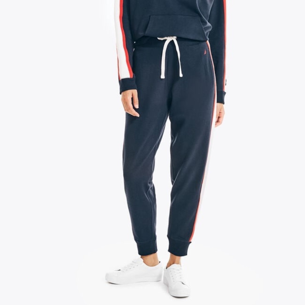 NEW NAUTICA COLORBLOCK STRETCH FLEECE NAVY STRIPED JOGGER